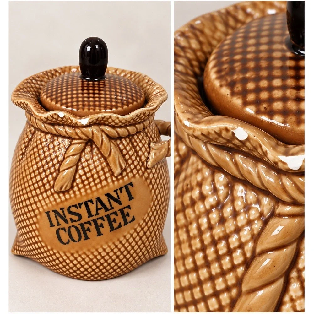 Vintage Lefton Instant Coffee Canister Basket Weave Ceramic Japan 2121